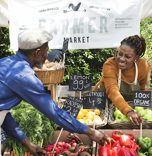 Volunteers at the farmers market